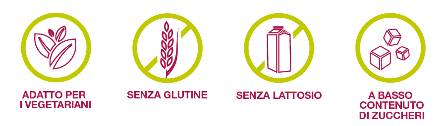 Adatto per i vegetariani, senza glutine, senza lattosio, a basso contenuto di zuccheri